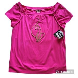 NWT Y2K Baby Phat Plus Size Top in Hot Pink Gold Cat Logo Size 2X